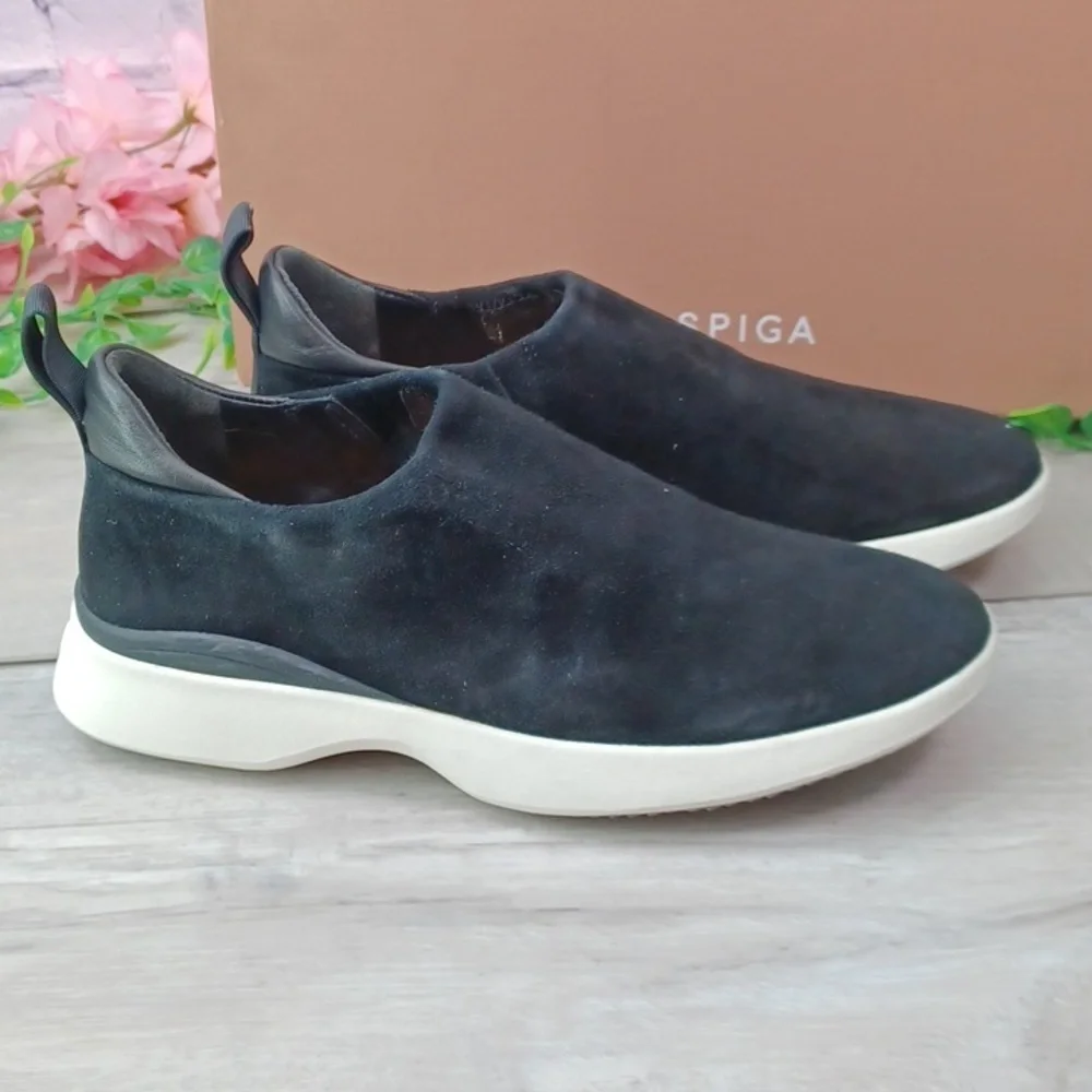 Via Spiga Laverno Black Suede Slip On Sneakers NIB